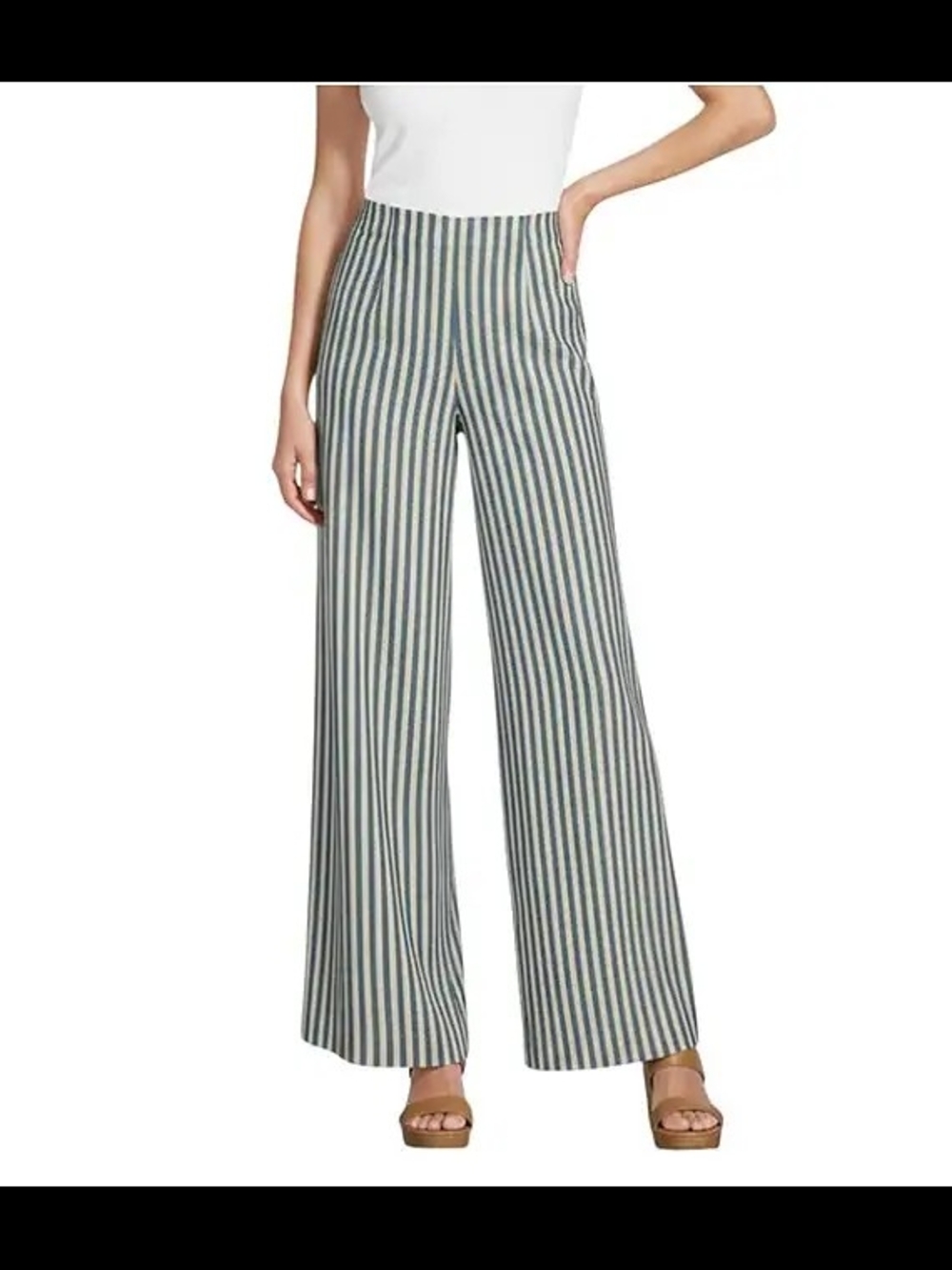 Nwt Alex Marie High-waist Super Wide Leg Striped Pants - Blue/White